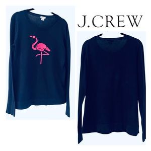 J. Crew 100% Cotton Embroidered Flamingo Jeweled Sweater sz M.